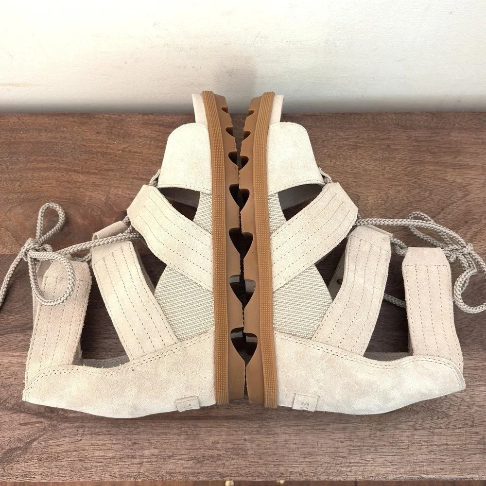 Sorel Wedge Sandals‎ Womens Gladiator Peep Toe Festival Beige Joanie Lace Up 8.5